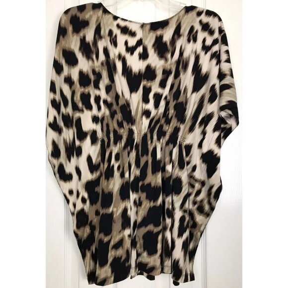 Worthington Women's Medium Leopard Print Pancho Style Top Stretch Gathered Waist - Picture 7 of 9